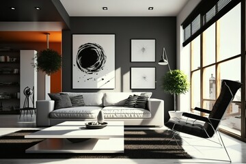 contemporary stylish interior room with nice furniture, generative AI