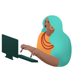 Mujer trabajando con ordenador. Mujer de negocios moderna. Recurso gráfico, concepto de mujer emprendedora con estilo contemporáneo 