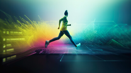  Exercise,runnung with digital technology or gadget system progarm.smart lifestyle with healthy concepts.Generative ai images