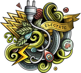 Electric cars detailed cartoon illustration
