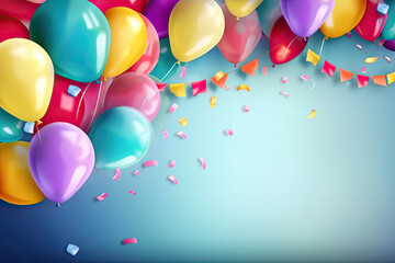 Birthday Party Background with Balloons. Illustration AI Generative.