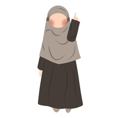 Hijab girl character pointing up