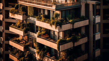 vertical garden as a sustainable way of building construction for a greener future, city of the future concept, generative ai