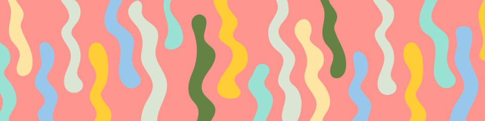 Abstract organic wavy shapes background. Hand drawn vibrant colors horizontal banner. For newsletter, web header, social media post, promotional banner. Vector illustration, flat design