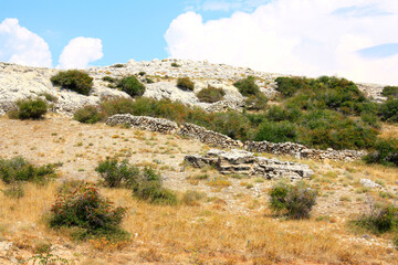 Fototapeta na wymiar Old Stone Walls on Pag Island, Croatia 