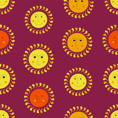 Smiling sun, abstract personage, mascot design, funny face, cute icon.