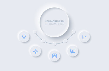 Neumorphism design infographic, 5 step timeline illustration. Minimal clean design.