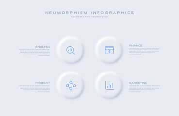 Naklejka premium Neumorphism design infographic, 4 options illustartion. Minimal clean design.