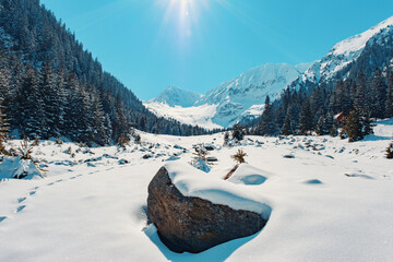 Snowy landscapes with a clear sky