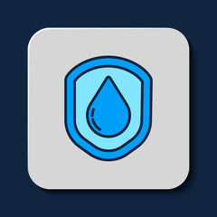 Filled outline Waterproof icon isolated on blue background. Water resistant or liquid protection concept. Vector