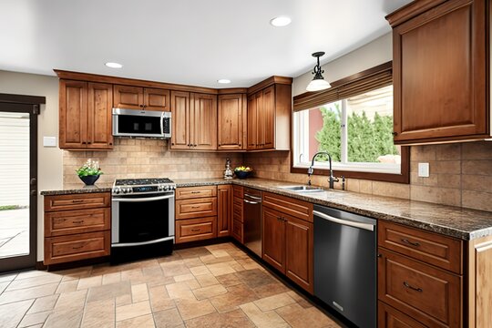 Newly_renovated_kitchen_boasts_bright_wood_cabinets, generative AI