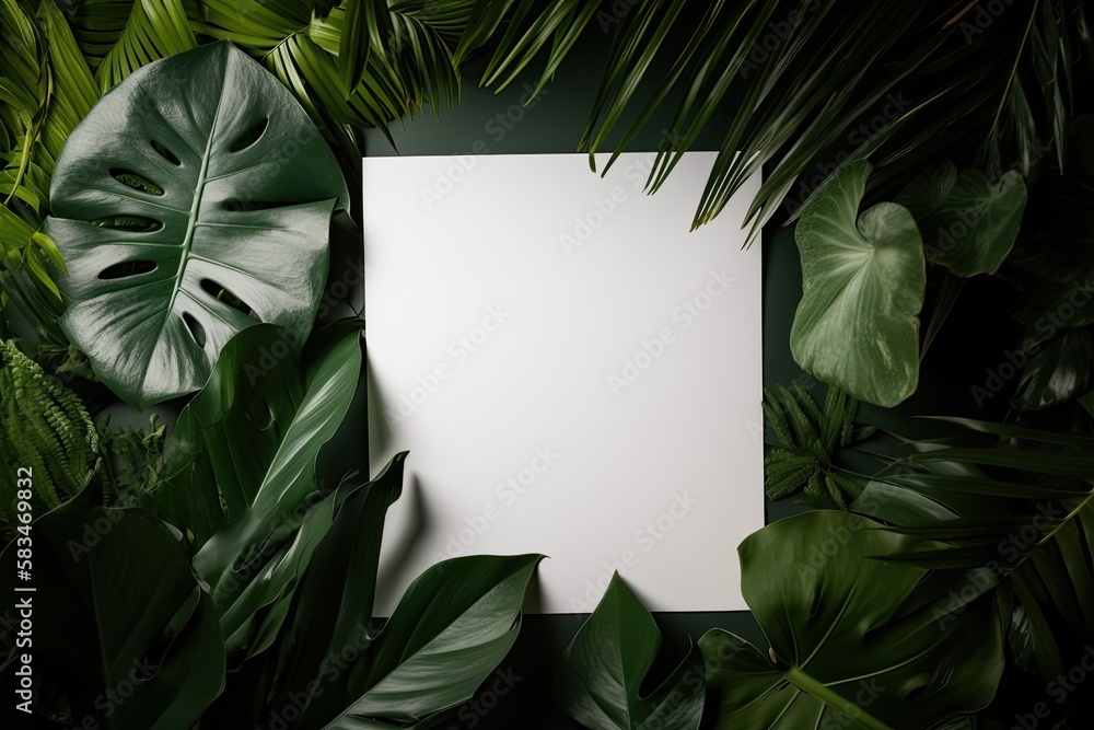 Aufkleber mock up paper card with leaf background. generative ai