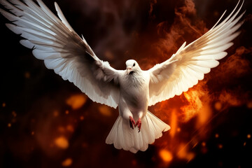A white dove flies and to symbolise the Holy Spirit and Pentecost. Generative AI