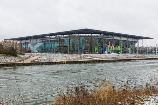 Wolfsburg, Germany – March 9, 2023: Volkswagen Arena soccer stadium, home of VfL Wolfsburg
