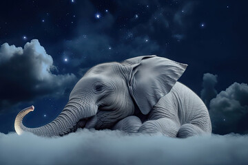 Elephant sleeps in the cloud. Illustration AI Generative.