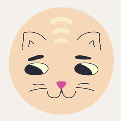 Funny cat face, abstract personage, mascot design, funny face, cute icon.