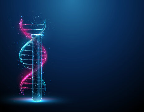 Color 3d DNA molecule helix inear the lab test tube