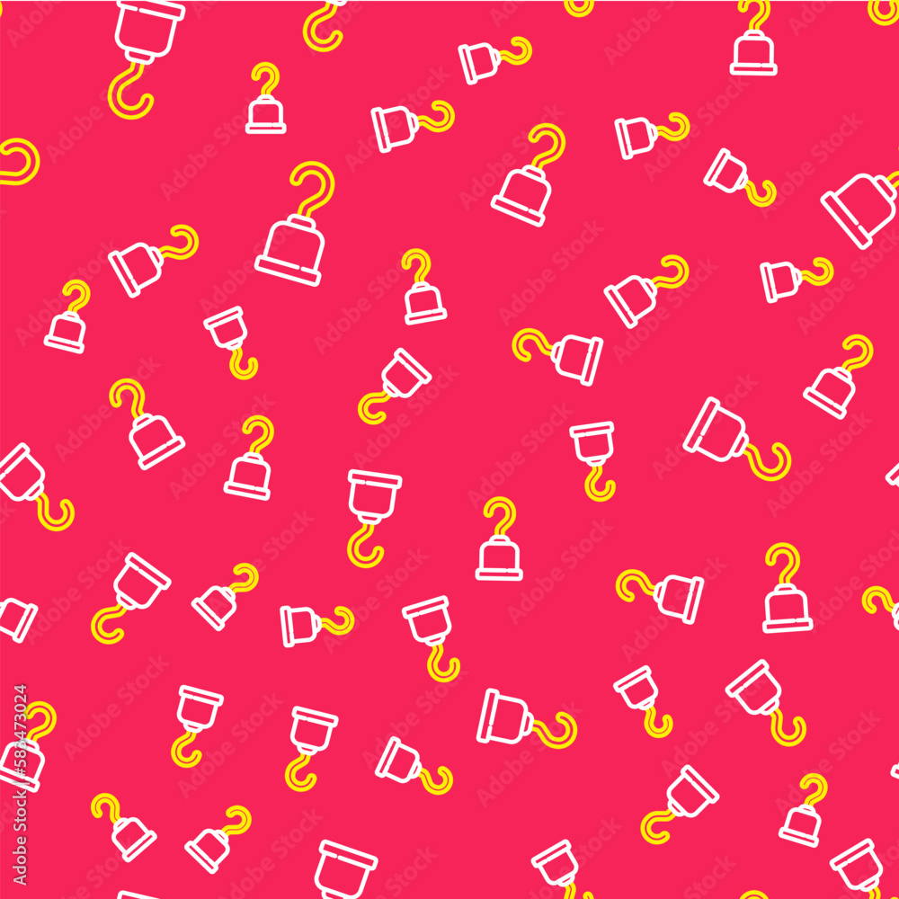 Poster line pirate hook icon isolated seamless pattern on red background. vector