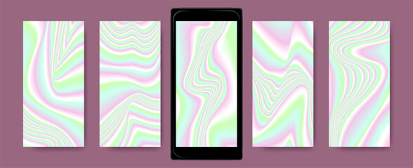 Abstract colorful holographic gradient wallpapers set.