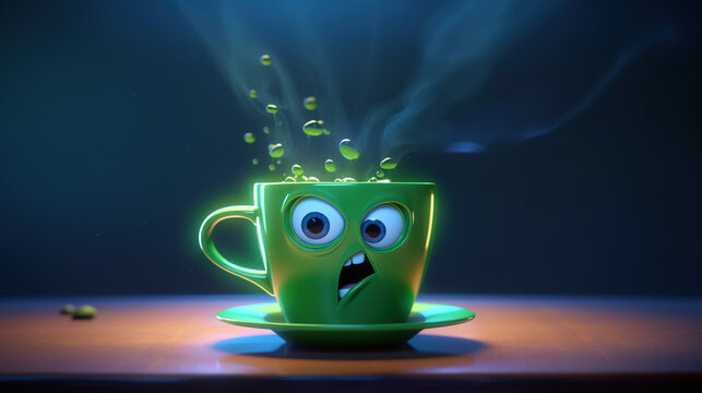 A Cup Of Coffee In 3D Charactor Style