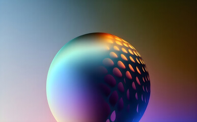 Crystal glass ball is lying on a stone surface on the colorful abstract background. AI Genereative