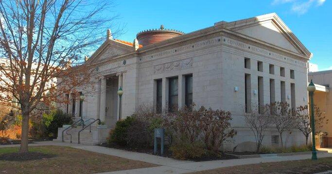 Exterior Main Faade Of Howard Whittemore Public Library In Naugatuck, USA. - wide