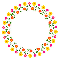 手描き 花柄の円形フレーム