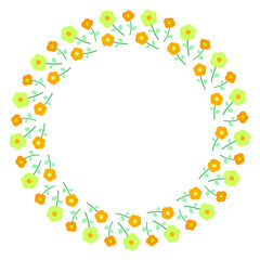 手描き 花柄の円形フレーム