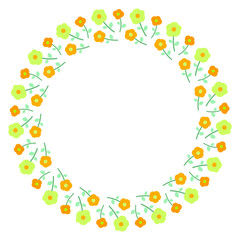 手描き 花柄の円形フレーム