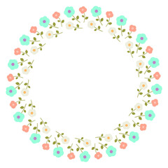 手描き 花柄の円形フレーム