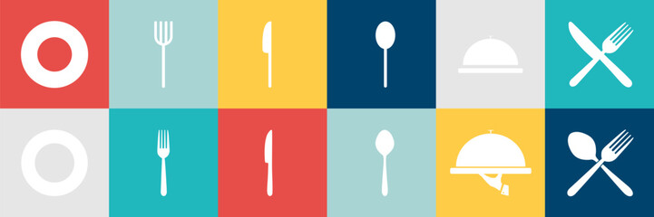 Silhouette of cutlery. fork, knife, spoon. Logotype menu. Vector illustration.