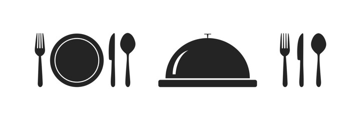 Silhouette of cutlery. fork, knife, spoon. Logotype menu. Vector illustration.