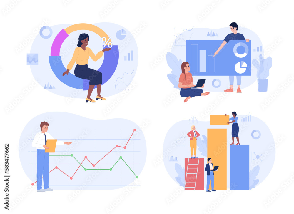 Poster planning and development department flat concept vector spot illustrations pack. editable 2d cartoon