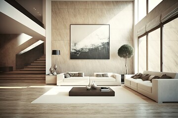 Traversing house Horizontal view of a living room, GENERATIVE AI
