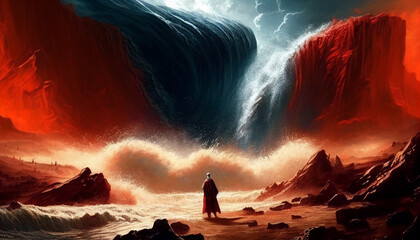 Parting of the red sea created with Generative AI Technology