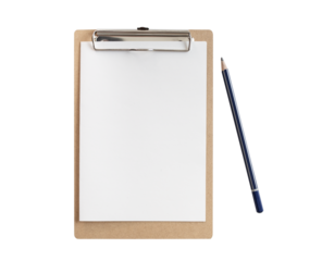 clipboard with blank piece of paper and pencil, transparent background PNG