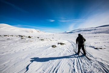 Fototapeta na wymiar Ski expedition in Dovrefjell National Park, Norway