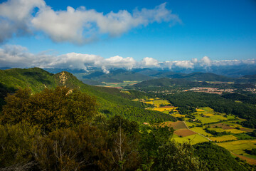 Obraz premium Spring sunrise in La Fageda D En Jorda Forest, La Garrotxa, Spai