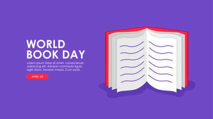 world book day banner template on purple background