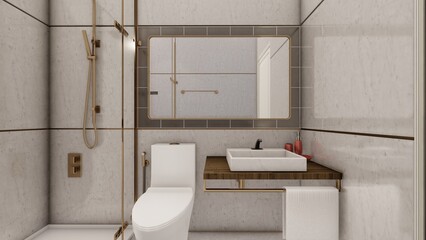 Luxury grey toilet interior scene visualization