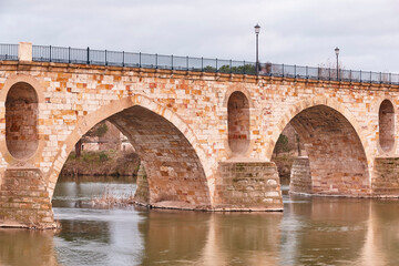 Zamora antique stone bridge and Duero river. Castilla León. Spain