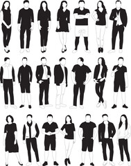 set of silhouettes of people, women and men vector