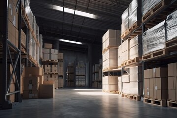 A warehouse full of boxes. Concept: Problems with the delivery. Generative ai	