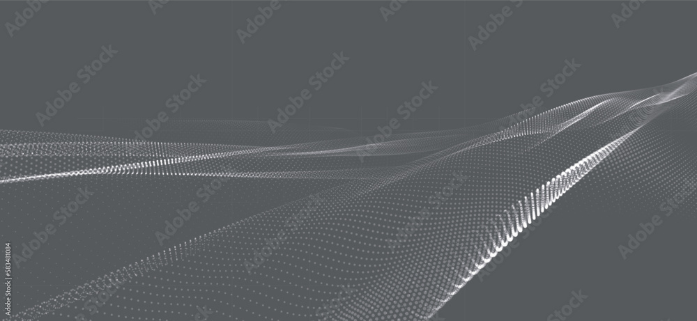 Poster wave of particles. futuristic dots pattern on light background. big data digital code. technology or