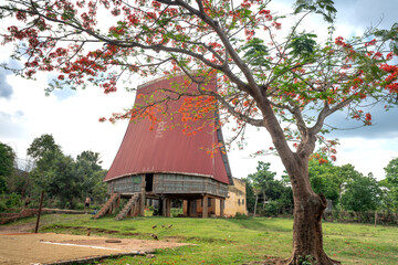 Rong house in Bahnar villages in Highland Vietnam. Rong house is used as a place to organize...