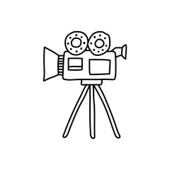 Cinema video recorder doodle or sketch vector. Line drawing of retro old classic video recorder