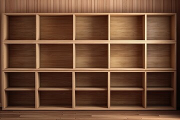 Unfilled Wooden Bookcases. Generative AI