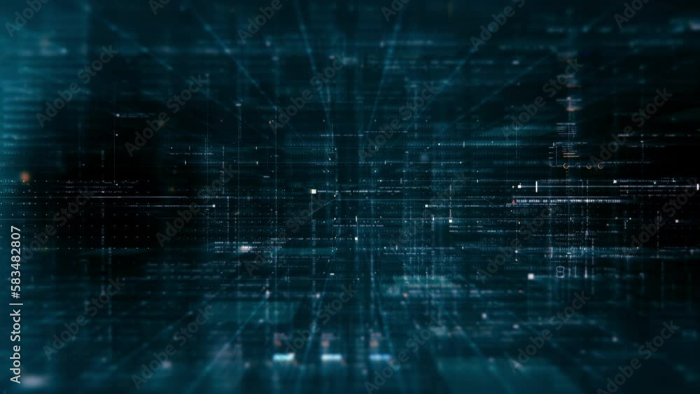 Poster Advanced motion graphic digital data matrix web3 IOT cyber environment simulation big data analytic artificial intelligent simulation, head up display background