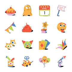 Modern Bundle of Fools Day Flat Icons 


