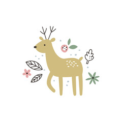 vector boho cute illustration with a deer